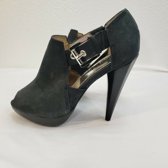 Michael Kors Open Peep Toe Black Leather suede Boo - Picture 5 of 9